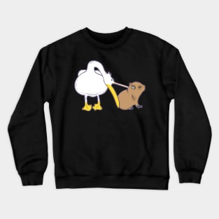 Pelican Tries to Eat Capybara Funny Cute Kawaii Meme Crewneck Sweatshirt